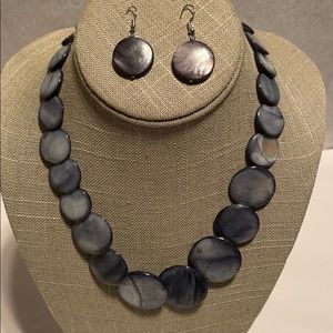 Gray Stone Necklace & Earrings Set